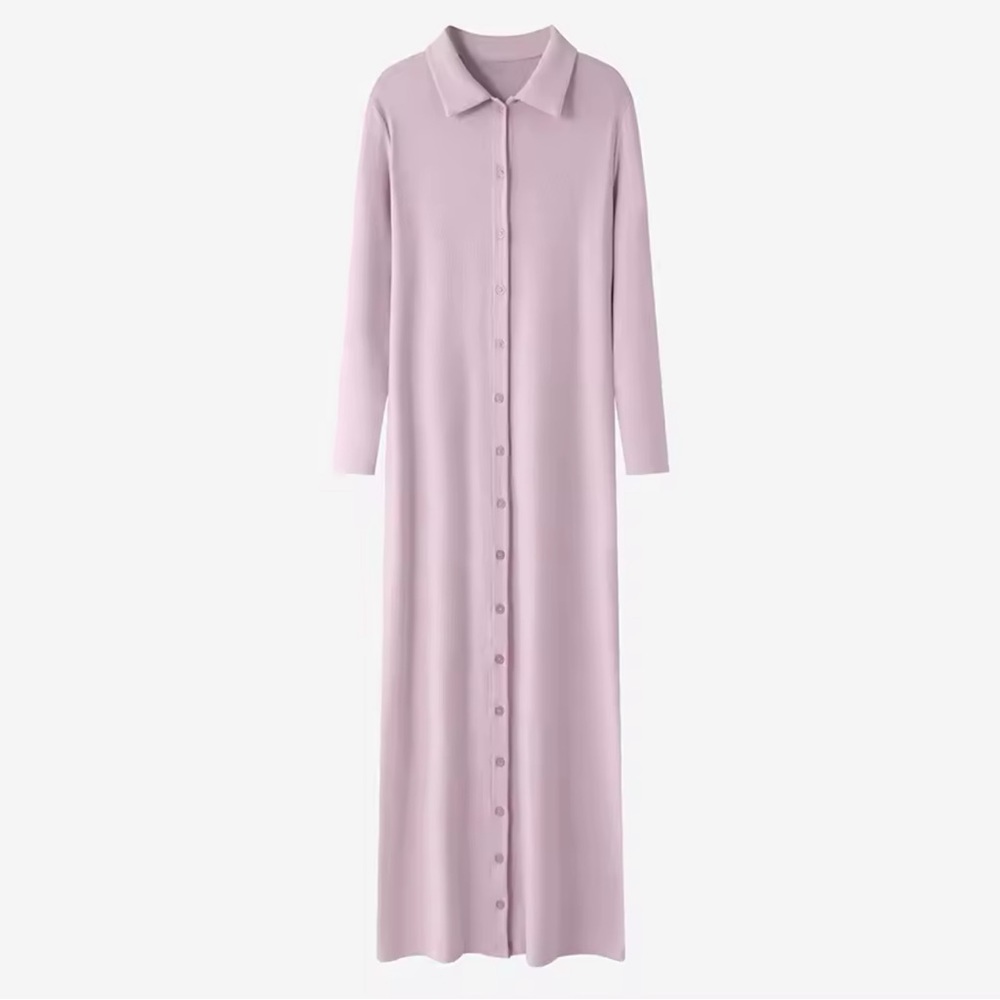 Women Button Down Shirt Dress Long Sleeve Lapel Collar Solid Color Maxi Shirt Dr